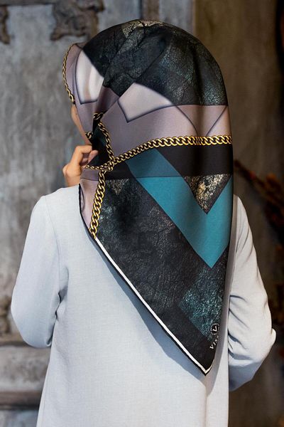 Vissona Γυναικείο μεταξωτό κασκόλ Twill Petrol Blue Black