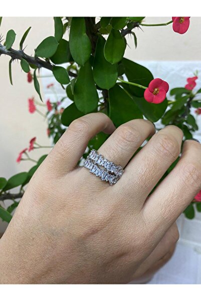 sema aksesuar Çift Sıra Baget Zirkon Taşlı Yüzük - Kadın Yüzük - Hediyelik