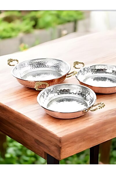 Bakır Center Bakır Dövme Tava Seti 3'lü Bakır Sahan Bakır Tava