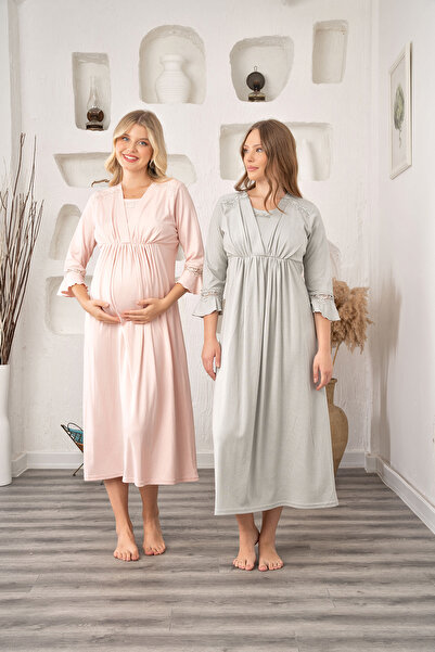 Genel Markalar Kadın Yeşil Özel Tasarım Dantelli Şardonlu  Kışlık Pamuk Hamil...