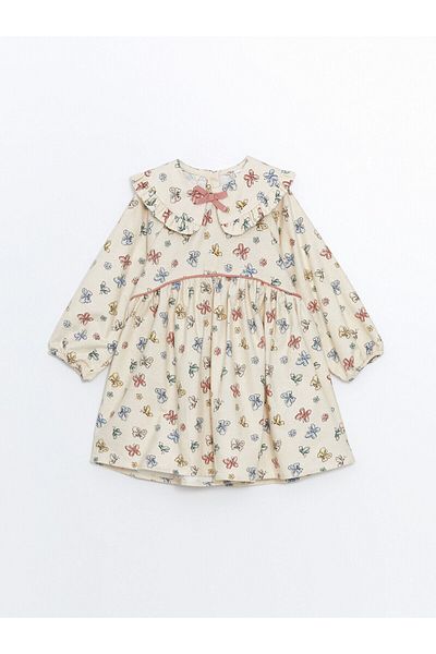 LC Waikiki Lcw Baby Ecru Printed Long Sleeve Printed Baby Girl Sweater