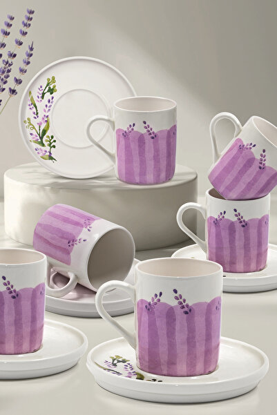 Kitchen Life Set de cești de cafea lavandă, 12 bucăți, realizat manual pentru 6 persoane - Set de cești de cafea realizat manual