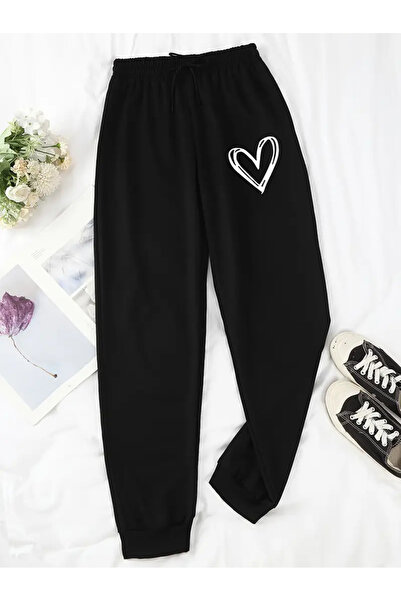 GALASHOP Heart Patterned Comfortable Cut Sweatpants