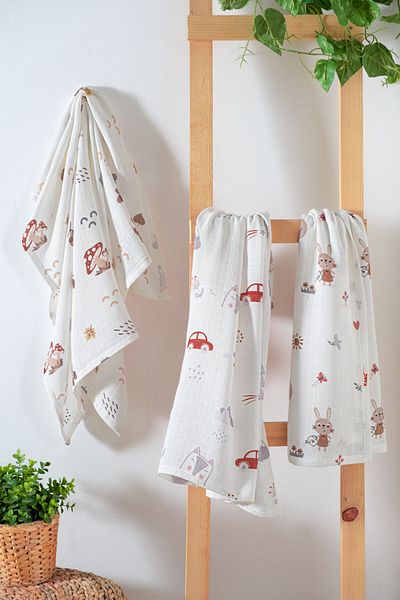 Kanz Bunny 3-Piece Muslin Baby Blanket Set - Multi-Purpose