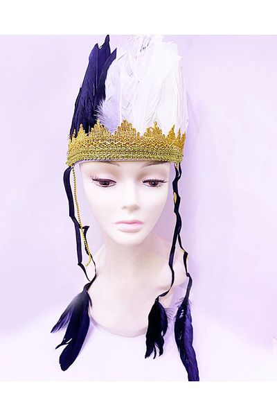 CEKAVE Black and White Color Feather Native American Headdress| Fan Head