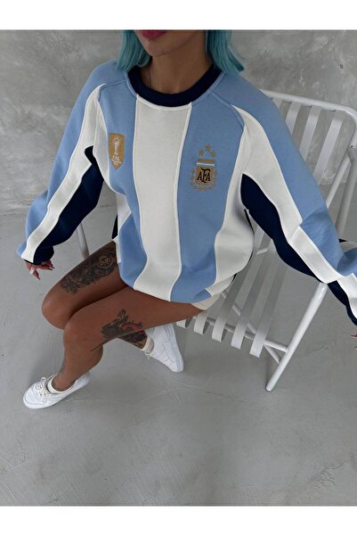 İLKCET MODA Argentina Çizgili Unisex Oversize Sweatshirt