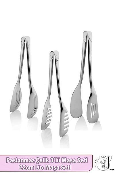 LUCKYHOMES Luxury Stainless Steel Tongs Set 3 Pieces Tongs, 3 Pieces Tongs Set Pasta Salad Serving Tongs Set
