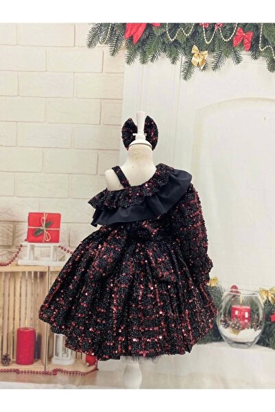 Nissa Kırmızı Payeli Tek Kollu Kız Çocuk Elbisesi