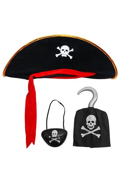 nuit dose Velvet Captain Jack Pirate Hat Pirate Hand and Pirate Eye Mask Child Size