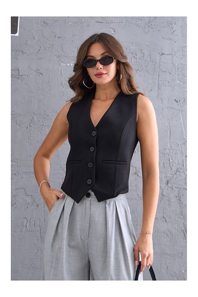 Elif Özbey Butik Black Buttoned Stitched Vest