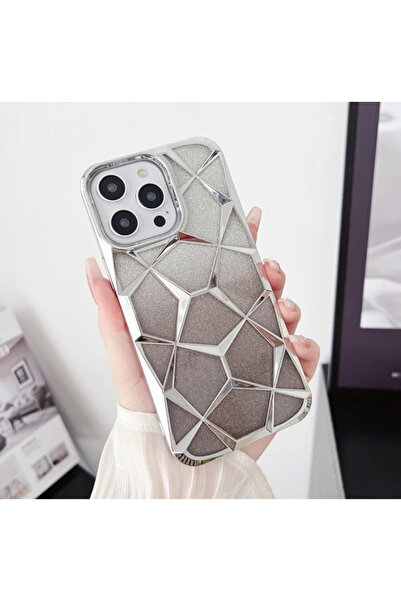 DGN İphone 14 Plus ve 15 Plus Kılıf Baklava Desenli Silikon İçi Pırıltılı Pul...