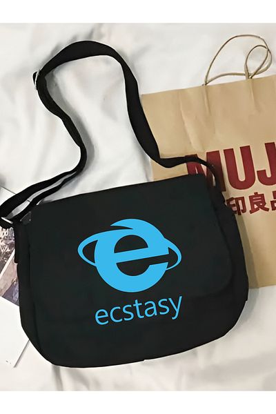Cemira Geantă Messenger din pânză neagră cu design Ecstasy Geantă coreeană în stil stradal