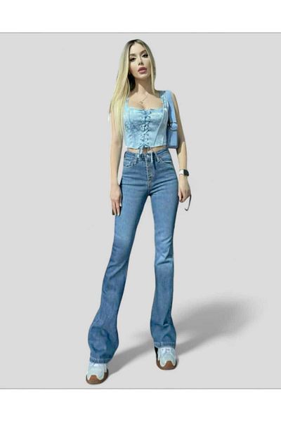 LİMABEL Pantaloni din denim cu picior evazat albastru mediu Blugi evazați cu talie înaltă (extra confortabili)