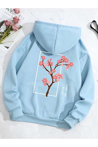 DİSCOST Unisex Sweatshirt – Japanese Cherry Tree Back Digital Printed, Oversi...