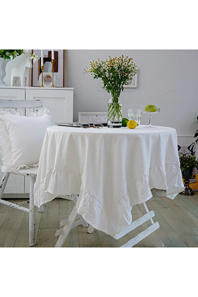 minoshes Cotton Raw Linen Round Tablecloth 140 cm