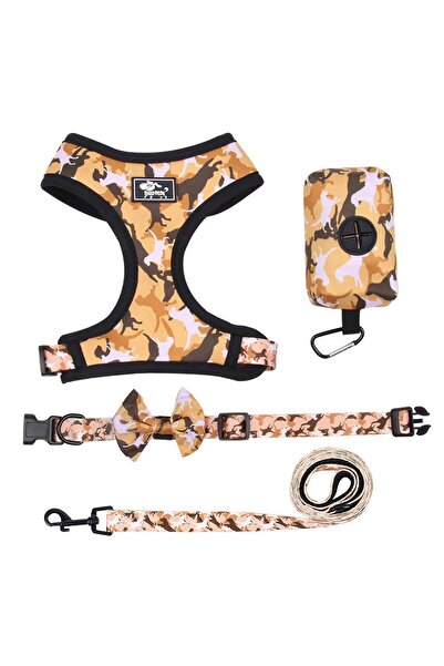 BUSHOP Dog Harness Running Set Four-Piece Set S Brown