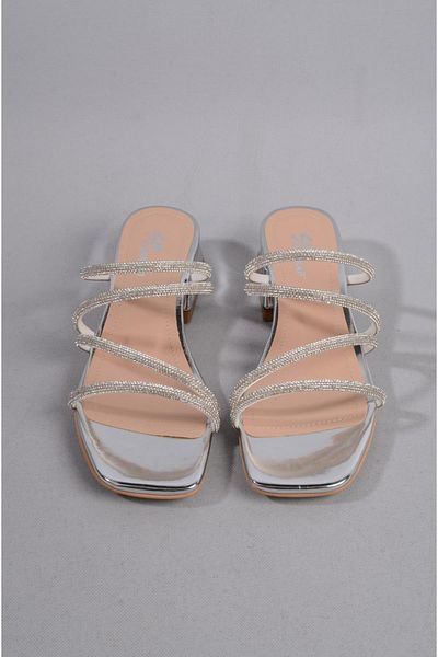 SEÇ KUNDURA SEÇ 2085 Papuci de rochie de seara argintii cu detaliu in piatra - 4 cm inaltime toc