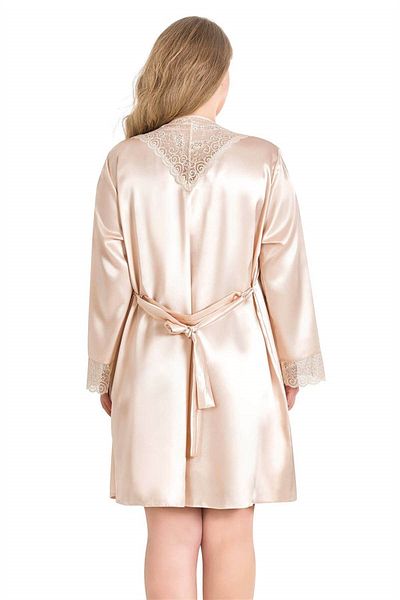 AHU Plus Size Ivory Κοντό διπλό σατέν νυχτικό νυχτικό 6154