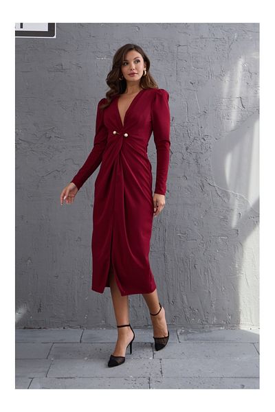 Elif Özbey Butik Rochie căptușită cu accesorii din perle burgundy