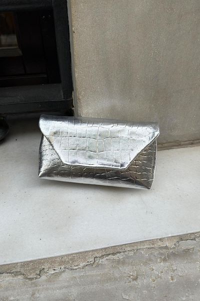 LEONAS Geantă de mână și de umăr pentru femei Croc Clutch cu curea lungă Amedea Silver