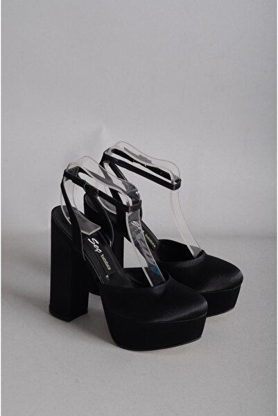 SEÇ KUNDURA SEÇ 646 PLATFORMLU ÖNÜ KAPALI TOPUKLU AYAKKABI (Topuk Boyu:13 cm Platform:4 cm) SİYAH SATEN