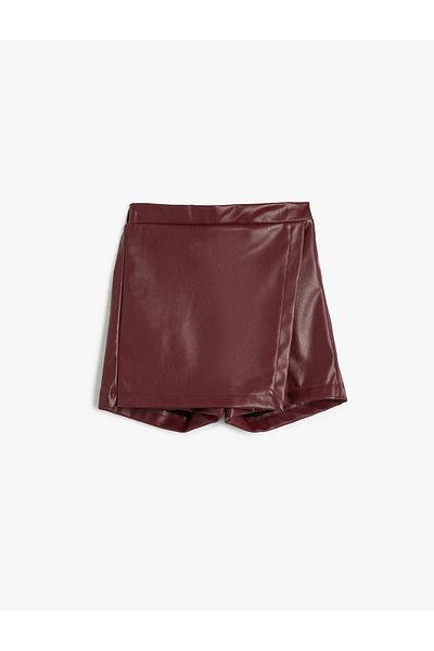 Koton Pantaloni scurți Fusta aspect piele dublu piept cu talie elastică