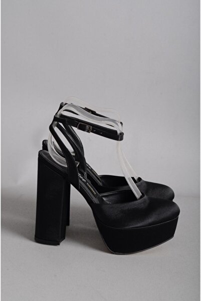 SEÇ KUNDURA SEÇ 646 PLATFORMLU ÖNÜ KAPALI TOPUKLU AYAKKABI (Topuk Boyu:13 cm Platform:4 cm) SİYAH SATEN
