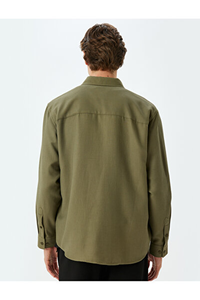 Koton Πουκάμισο με υφή βαμβακερό μείγμα - μακρυμάνικο και γιακά με κουμπιά