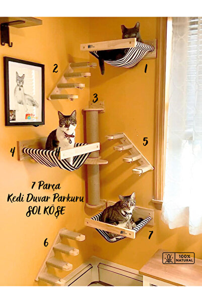 BUSHOP Luxury 7-Piece Cat Track - Cat House, Cat Bed, Cat Wall House and Cat Wall Shelf