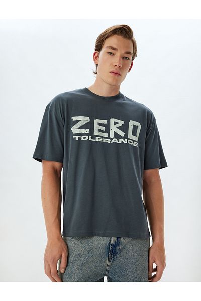 Koton Βαμβακερό μπλουζάκι Oversize - Slogan Printed, Crew Neck, Κοντό μανίκι