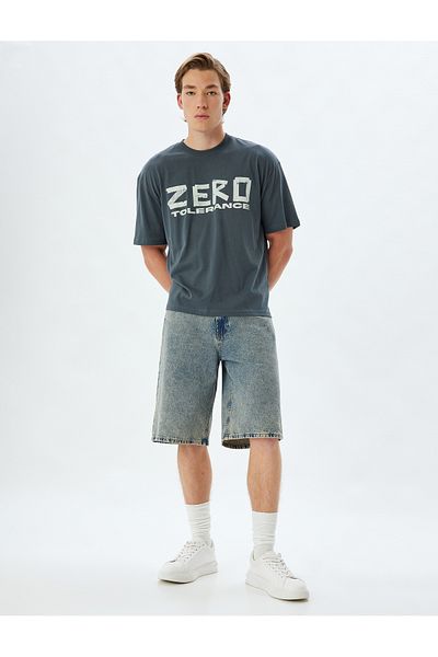 Koton Βαμβακερό μπλουζάκι Oversize - Slogan Printed, Crew Neck, Κοντό μανίκι
