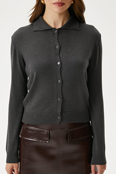 Ritnice Women's Thin Polo Neck Thin Anthracite Cardigan