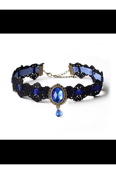 Shisa Jewel 1 Adet Mavi Bohemia Dantel Gotik Dövme Gerdanlık Kolye (176)