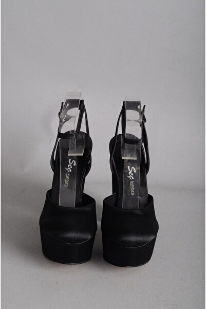 SEÇ KUNDURA SEÇ 646 PLATFORMLU ÖNÜ KAPALI TOPUKLU AYAKKABI (Topuk Boyu:13 cm Platform:4 cm) SİYAH SATEN