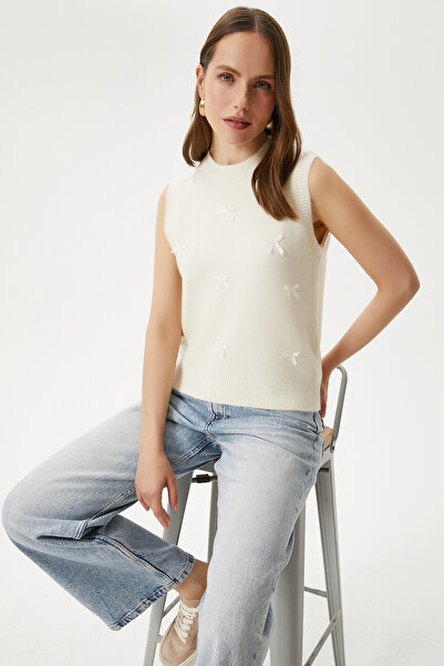 Ritnice Γυναικείο κρεμ πλεκτό πουλόβερ με φιόγκο