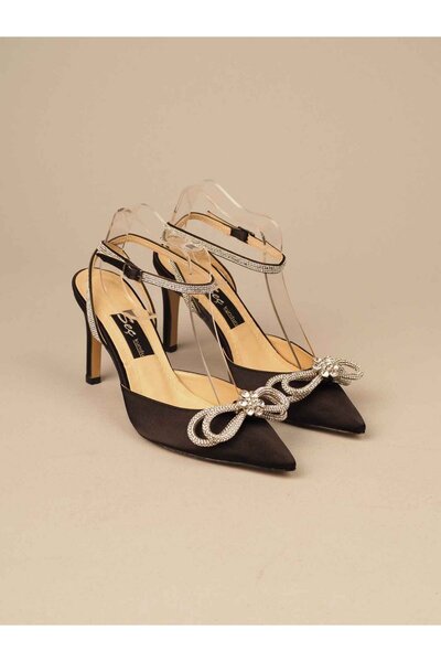 SEÇ KUNDURA Seç 606 Stone Λεπτομερή σατέν παπούτσια με τακούνι (9,5 cm) Μαύρο...