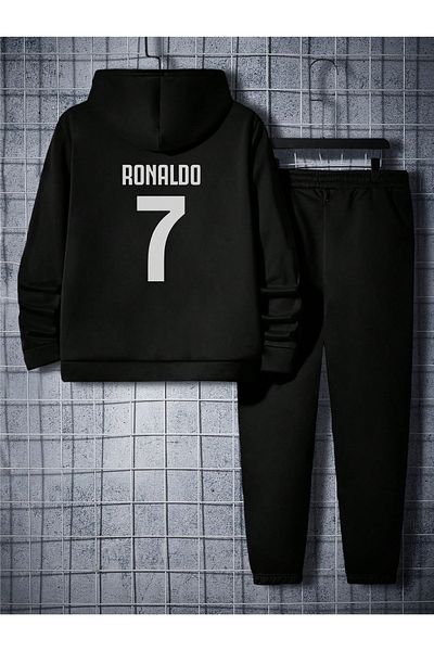 mercoledi Cristiano Ronaldo Cr7 Ανδρικό Παιδικό Μαύρο Σετ με κουκούλα
