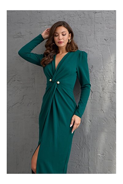 Elif Özbey Butik Zelené perleťové vycpané šaty