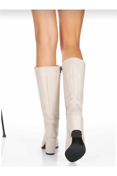Demashoes Μπεζ μπότες με χοντρό τακούνι