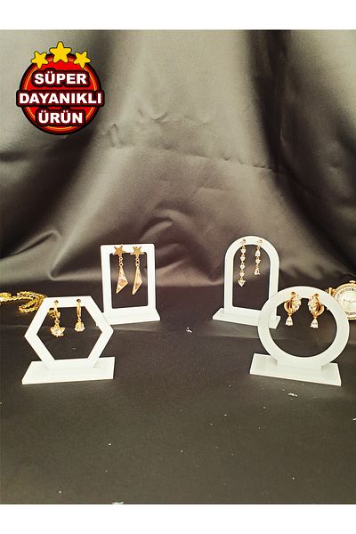 GİZEM SHOP Geometric Set of 4 - Earring Stand, Plexi Organizer, Counter Stand and Jewelry Shooting Stand