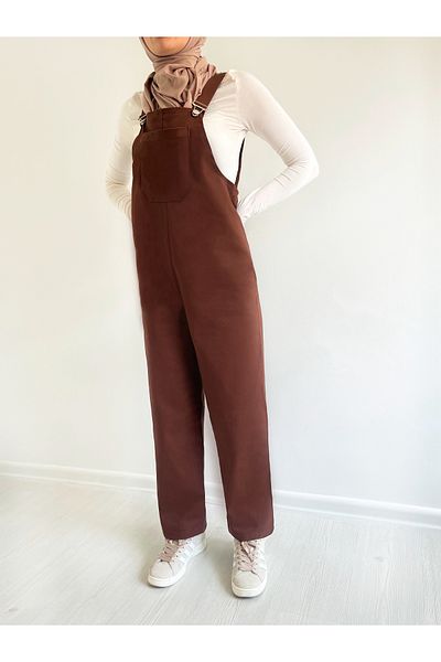 FREYA MODA Brown Overalls - with Front Kangaroo Pocket and Comfortable Cut