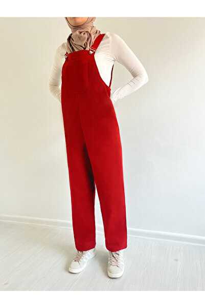 Viva Vogue Gabardin Salopet Kırmızı Tulum