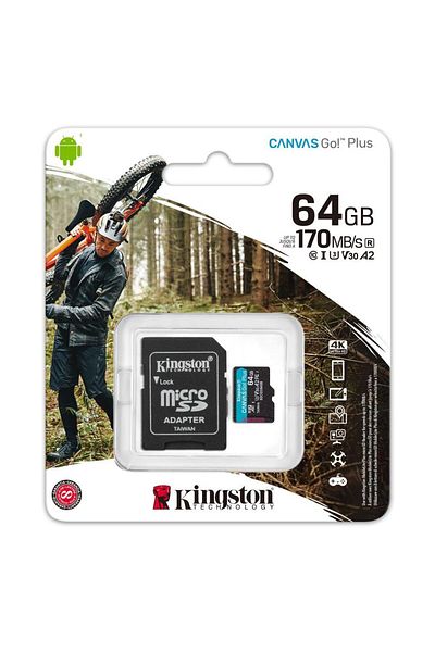Kingston Sdcg3-64Gb 64Gb Microsdxc Canvas Go Plus 170R A2 U3 V30 Card Adp Memory Card