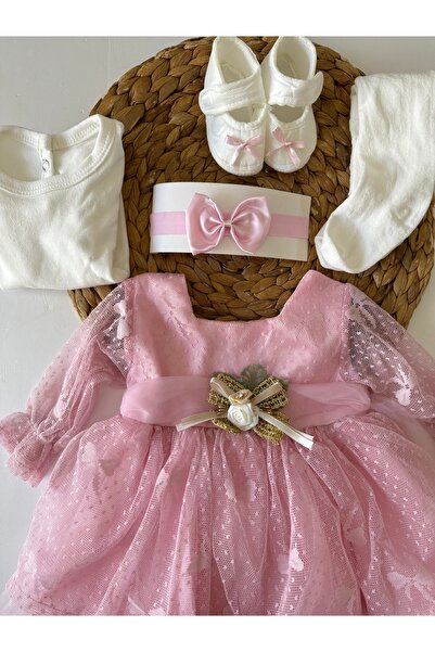 PİLEKİ BABY ( 5 Parça ) 0 3 Ay Yenidoğan Bebek Mevlüt Elbisesi Bayramlık Düğün Özel Gün Elbisesi