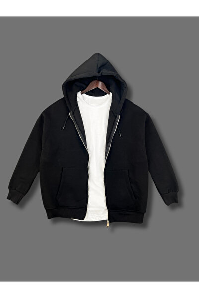 WAMOSSALAPLI Țesătură groasă, cu glugă, cu fermoar, Comfort Fit, cu 3 fire