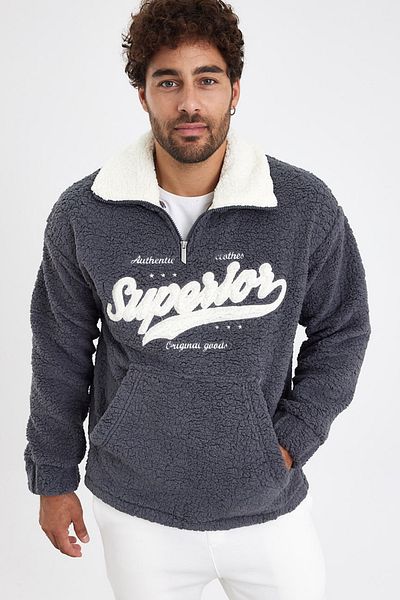 MADZEYMODA New Season Ανδρικό μισό φερμουάρ Λεπτομερές καπνιστό βελούδινο φούτερ Mz81006