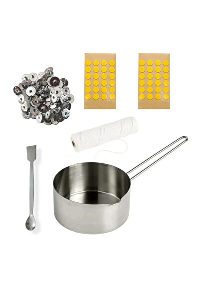 adin tasarım Mum Yapım Seti Mum Eritme Kabı 750Ml+ Parafin Karıştırma Kaşığı + Mum Fitili Tutacağı ve Etiketi