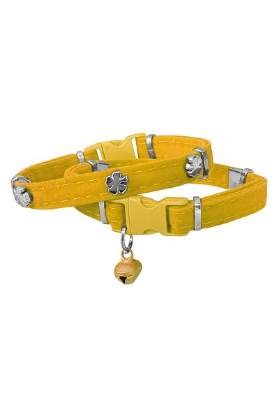 Wovna Velvet Cat Collar with Clover 20-32 cm Yellow