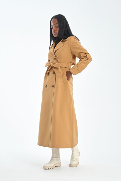 Soydan Güner Su Geçirmez Kırışmaz Uzun Trençkot Camel ( 135 Cm) 3920