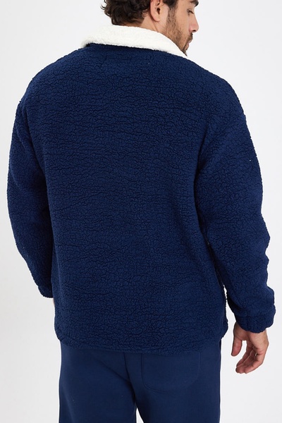MADZEYMODA Новий сезон Чоловічий светр з напівзастібкою та деталями з темно-синього плюшу Mz81006